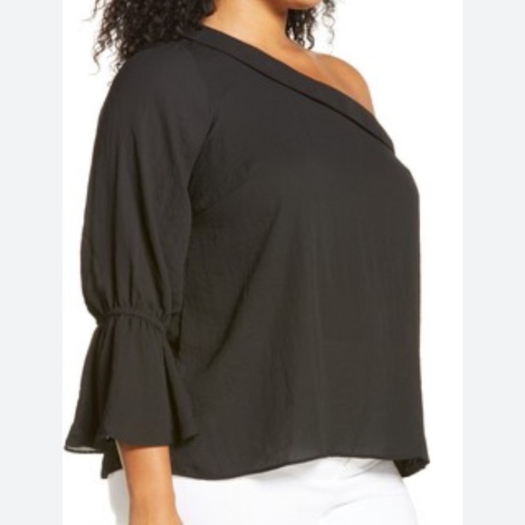 Vince Camuto Rich Black Summer 3 one shoulder 3/4 sleeves ruffle top blouse 1X - Picture 13 of 13